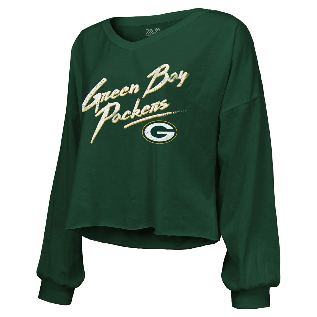 Green Bay Packers Jordan Love  Majestic Threads Women's Name & Number Off-Shoulder Script Cropped Long Sleeve Relaxed V-Neck T-Shirt | NFL Online