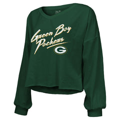 Green Bay Packers Jordan Love  Majestic Threads Women's Name & Number Off-Shoulder Script Cropped Long Sleeve Relaxed V-Neck T-Shirt | NFL Online
