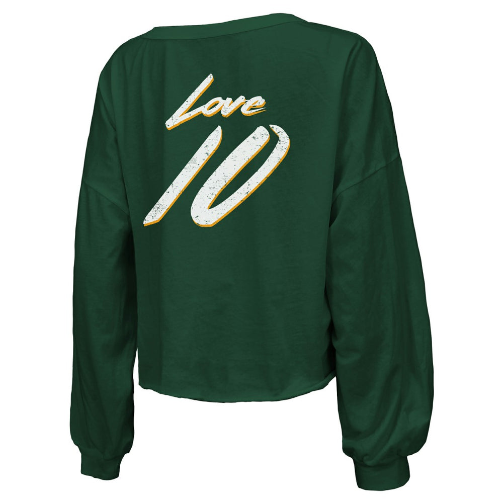 Green Bay Packers Jordan Love  Majestic Threads Women's Name & Number Off-Shoulder Script Cropped Long Sleeve Relaxed V-Neck T-Shirt | NFL Online