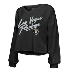 Las Vegas Raiders Maxx Crosby  Majestic Threads Women's Name & Number Off-Shoulder Script Cropped Long Sleeve Relaxed V-Neck T-Shirt | NFL Discount