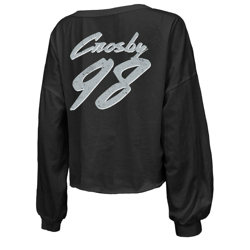 Las Vegas Raiders Maxx Crosby  Majestic Threads Women's Name & Number Off-Shoulder Script Cropped Long Sleeve Relaxed V-Neck T-Shirt | NFL Discount