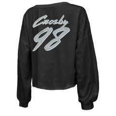 Las Vegas Raiders Maxx Crosby  Majestic Threads Women's Name & Number Off-Shoulder Script Cropped Long Sleeve Relaxed V-Neck T-Shirt | NFL Discount