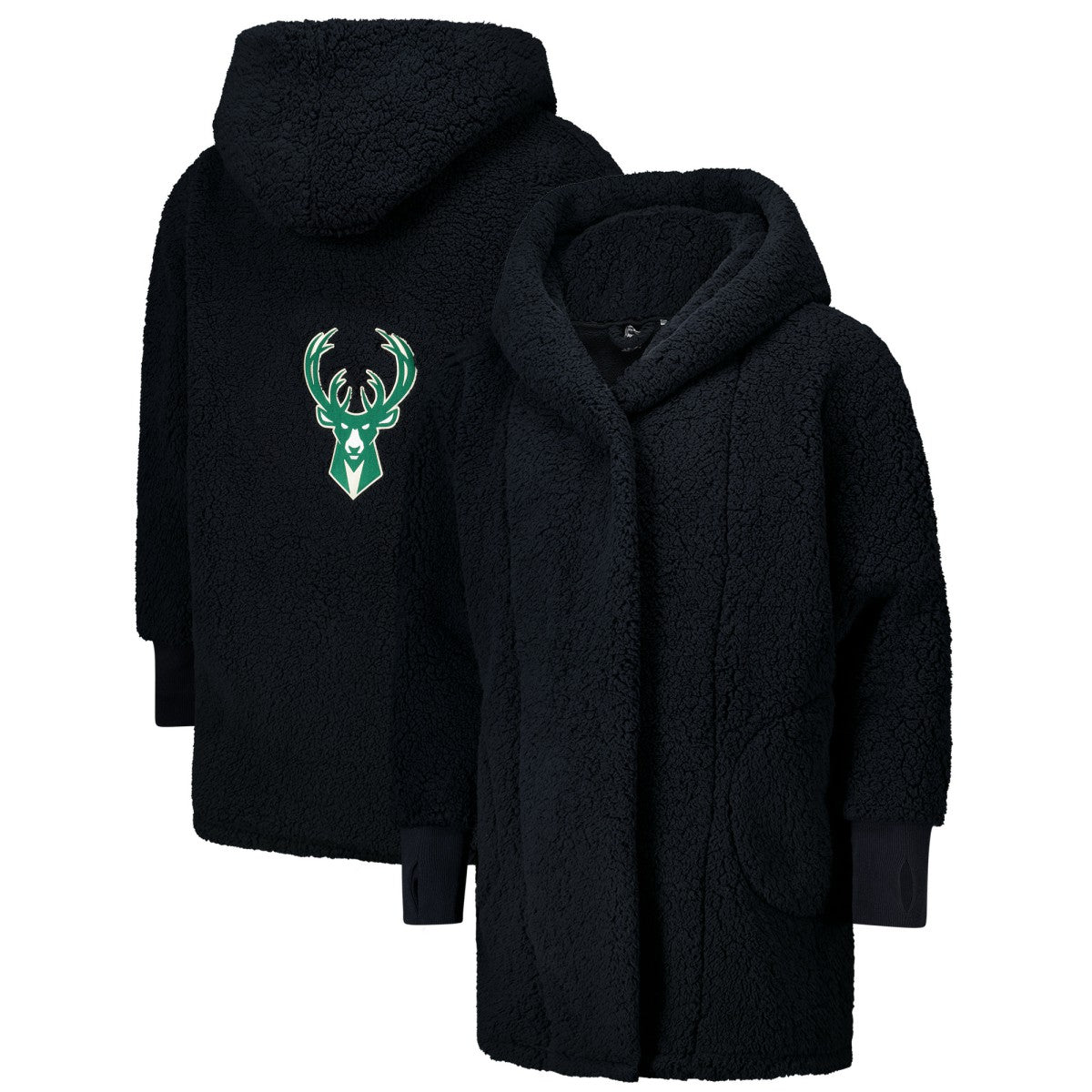 The Best Lounger in the World By Jill Martin Milwaukee Bucks Unisex Black Oversized Open-Front Hoodie Sweater cheap | NBA