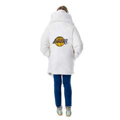 The Best Lounger in the World By Jill Martin Los Angeles Lakers Unisex Cream Oversized Open-Front Hoodie Sweater sale | NBA