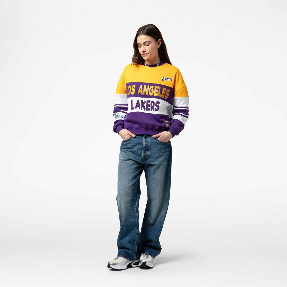 Gold/Purple Los Angeles Lakers x DANNIJO Women's Blocked Pullover Sweatshirt | NBA