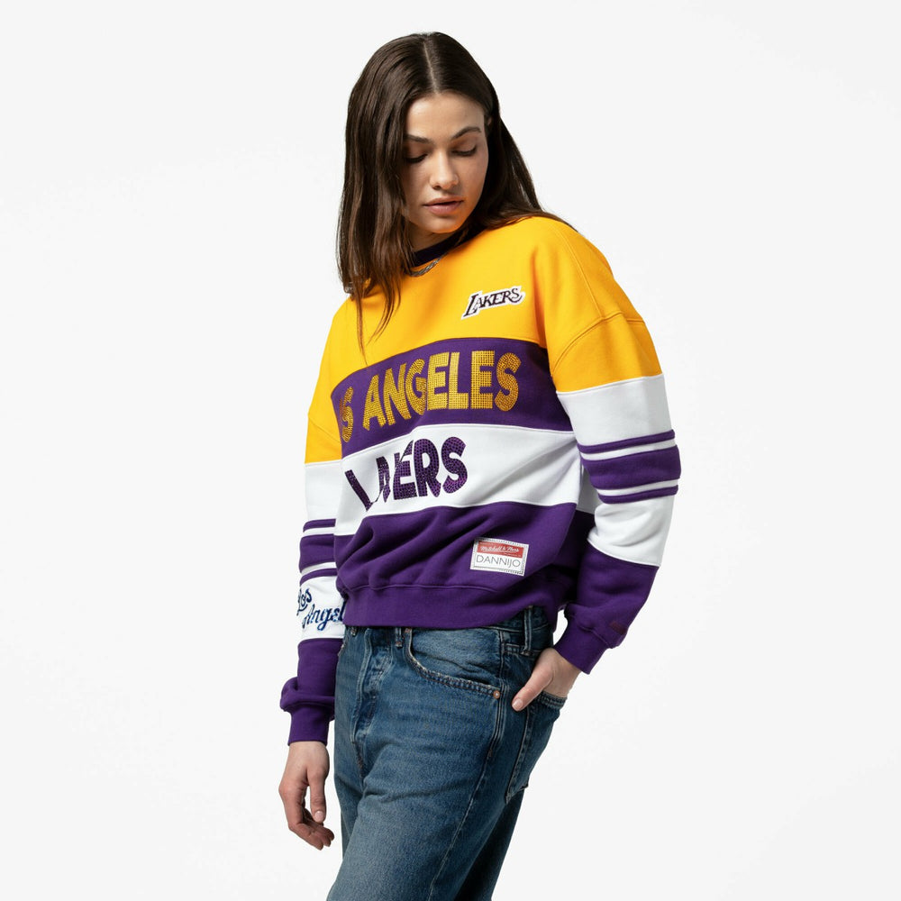 Gold/Purple Los Angeles Lakers x DANNIJO Women's Blocked Pullover Sweatshirt | NBA
