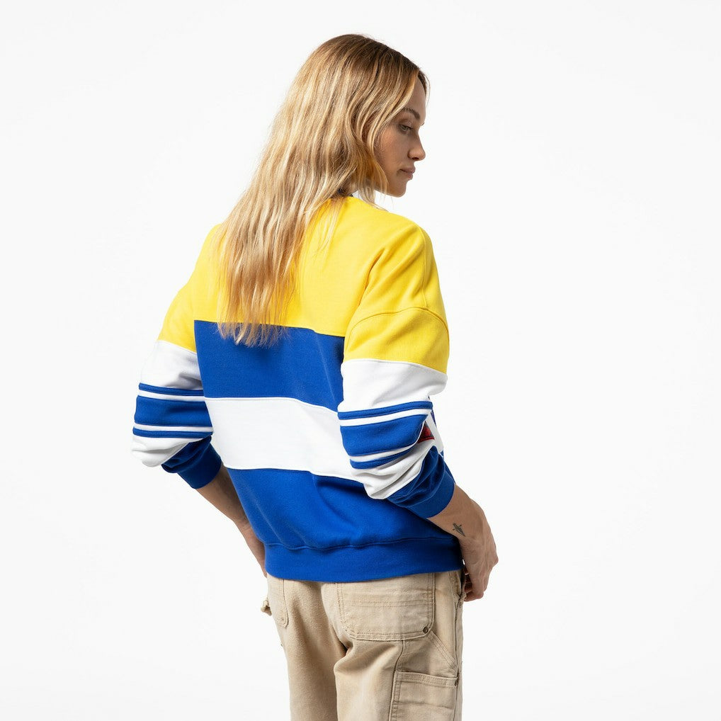 Gold/Royal Golden State Warriors x DANNIJO Women's Blocked Pullover Sweatshirt sale | NBA