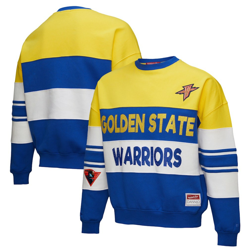 Gold/Royal Golden State Warriors x DANNIJO Women's Blocked Pullover Sweatshirt sale | NBA