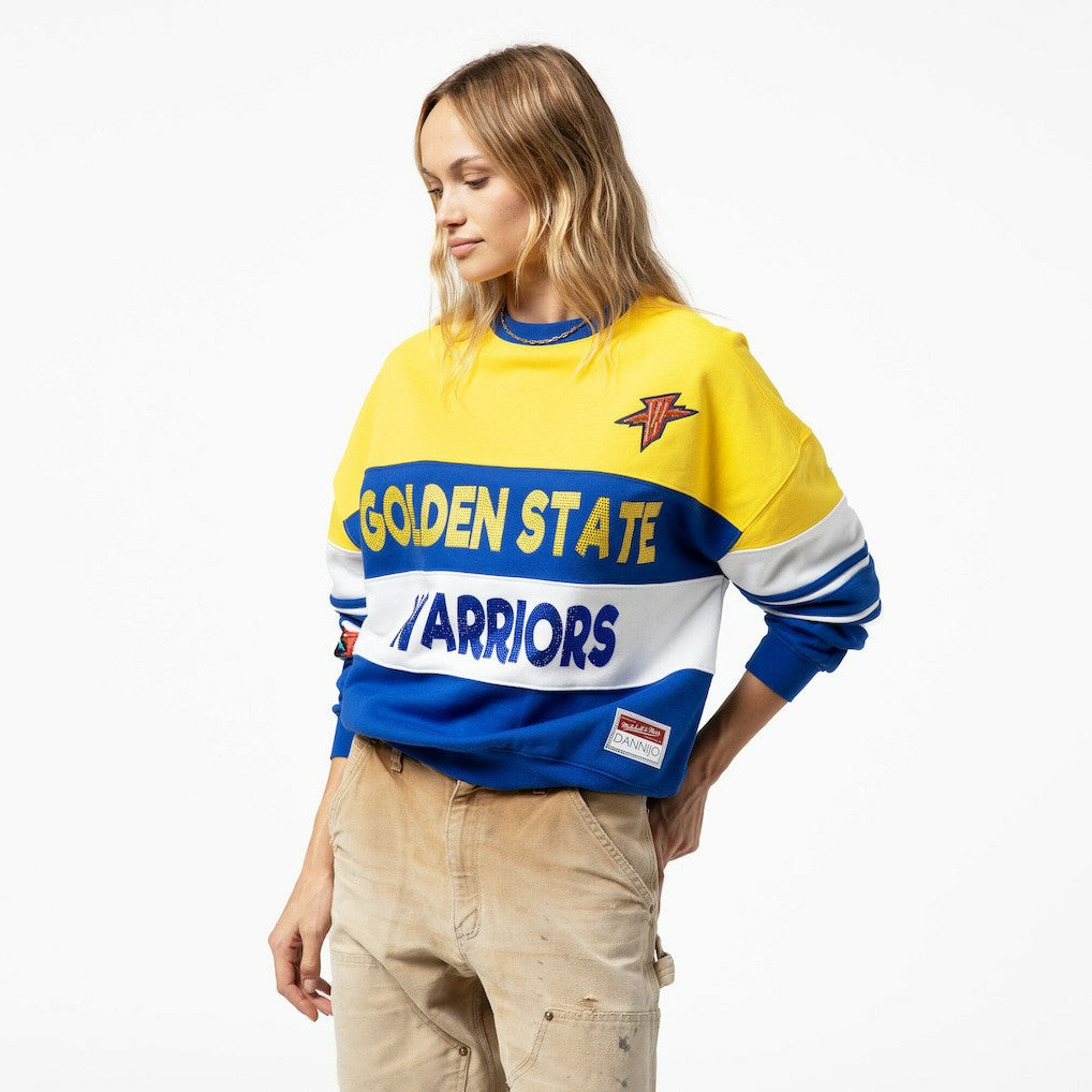 Gold/Royal Golden State Warriors x DANNIJO Women's Blocked Pullover Sweatshirt sale | NBA