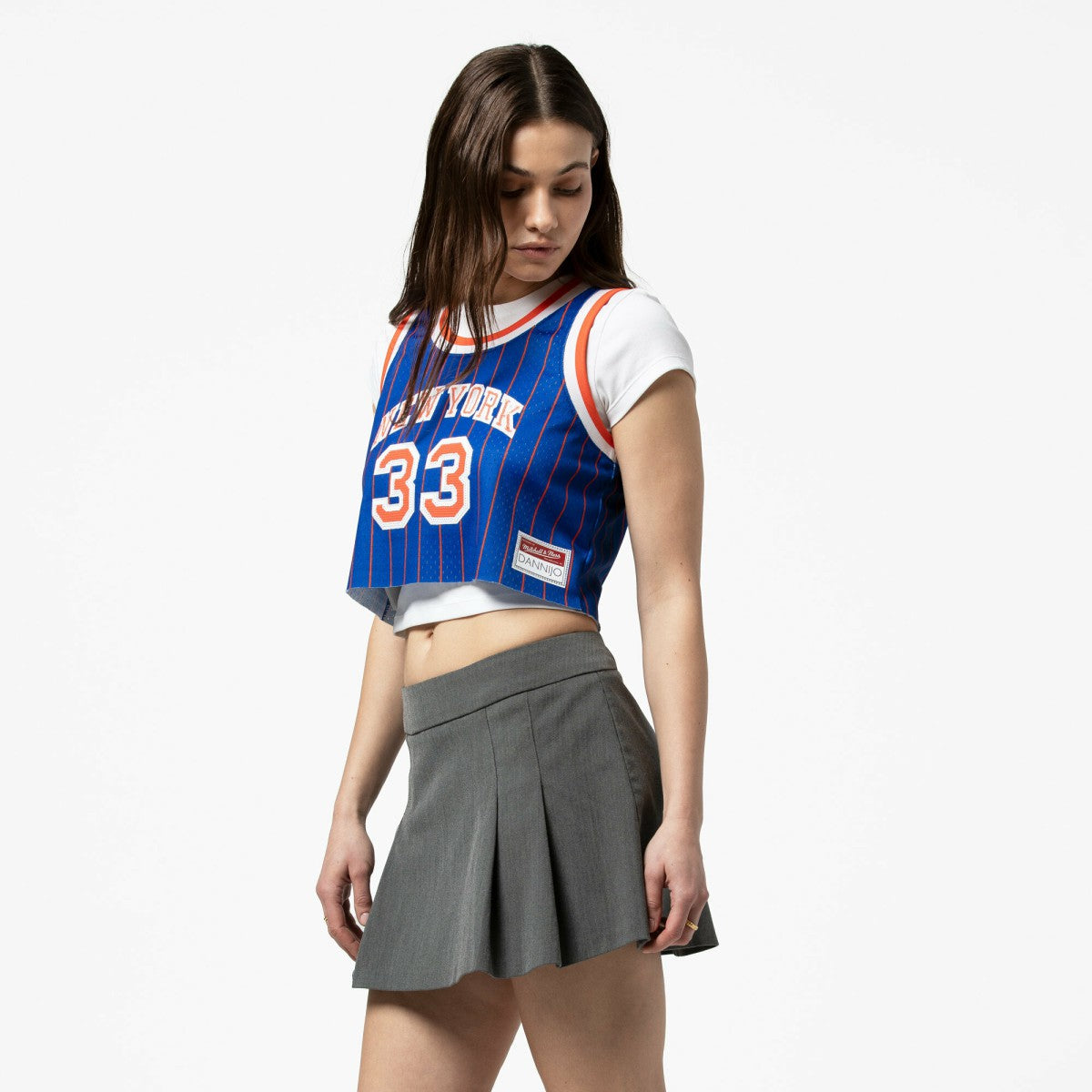 Royal Patrick Ewing New York Knicks x DANNIJO Women's Fashion Cropped Basketball Jersey | NBA