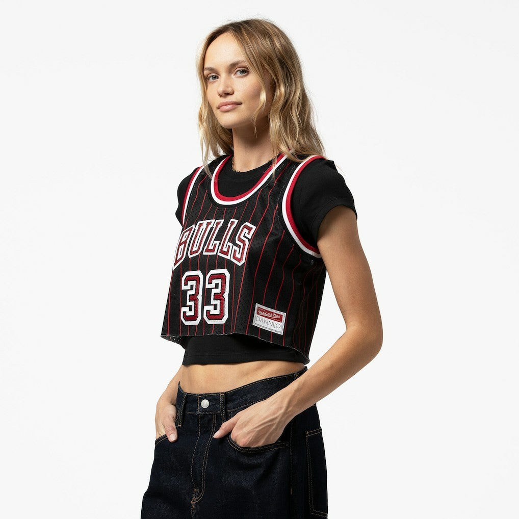 Black Scottie Pippen Chicago Bulls x DANNIJO Women's Fashion Cropped Basketball Jersey sale | NBA