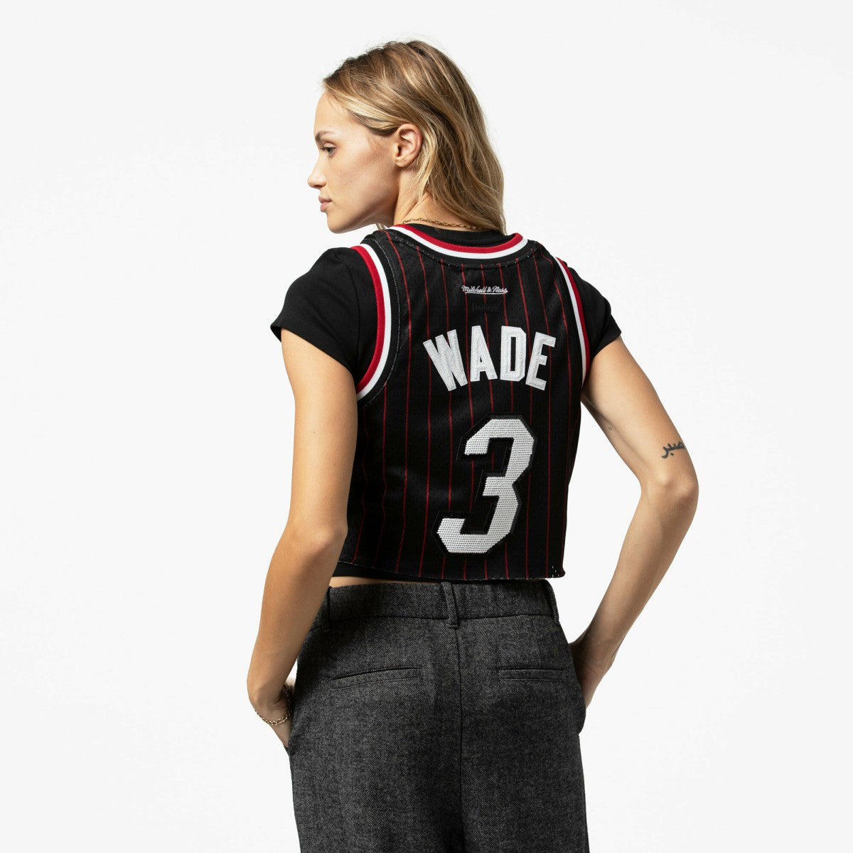 Black Dwyane Wade Miami Heat x DANNIJO Women's Fashion Cropped Basketball Jersey | NBA