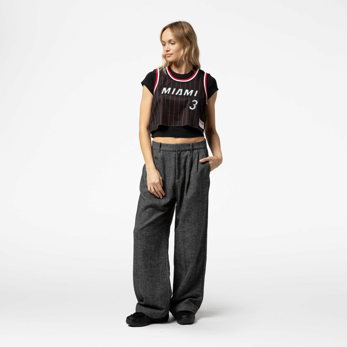 Black Dwyane Wade Miami Heat x DANNIJO Women's Fashion Cropped Basketball Jersey | NBA