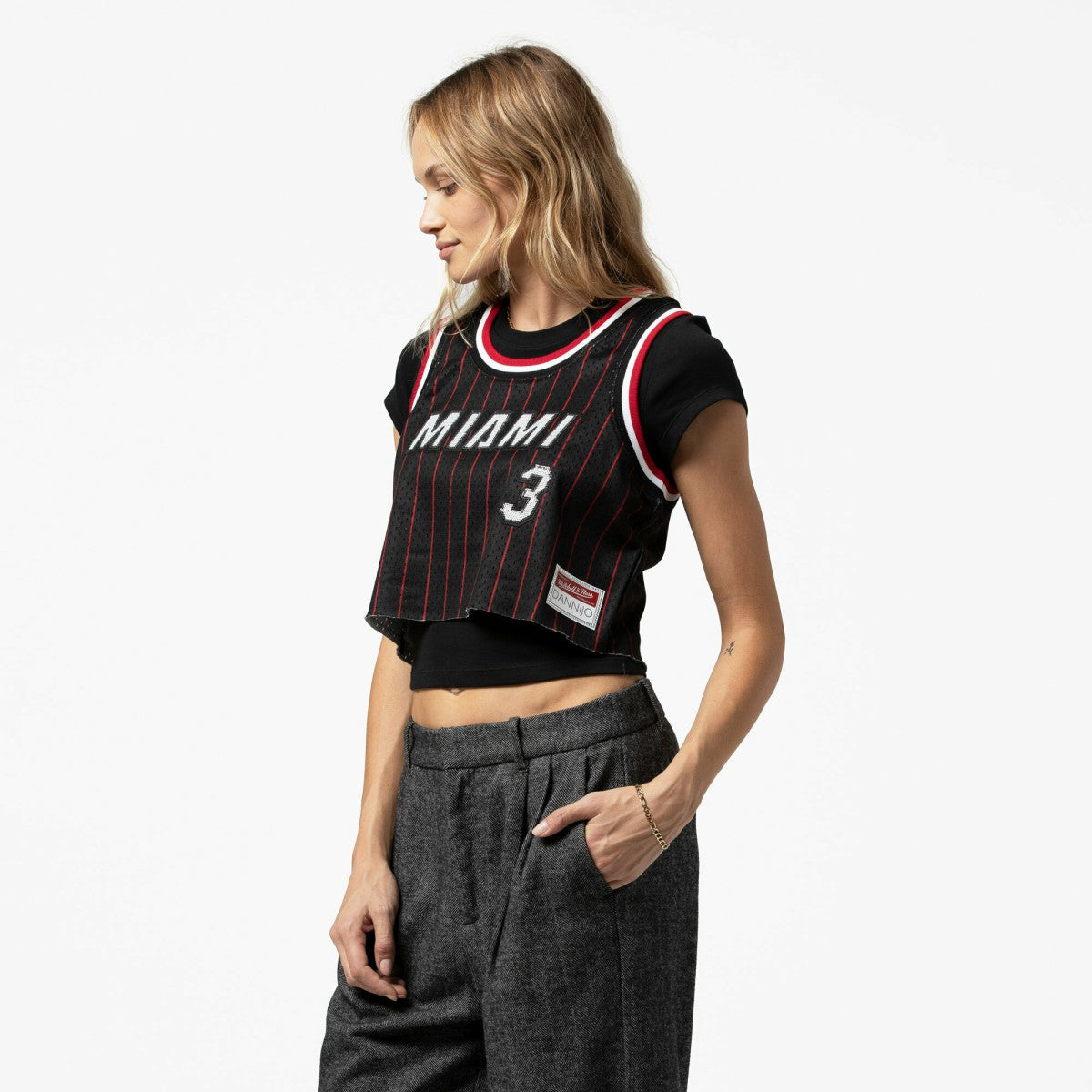 Black Dwyane Wade Miami Heat x DANNIJO Women's Fashion Cropped Basketball Jersey | NBA