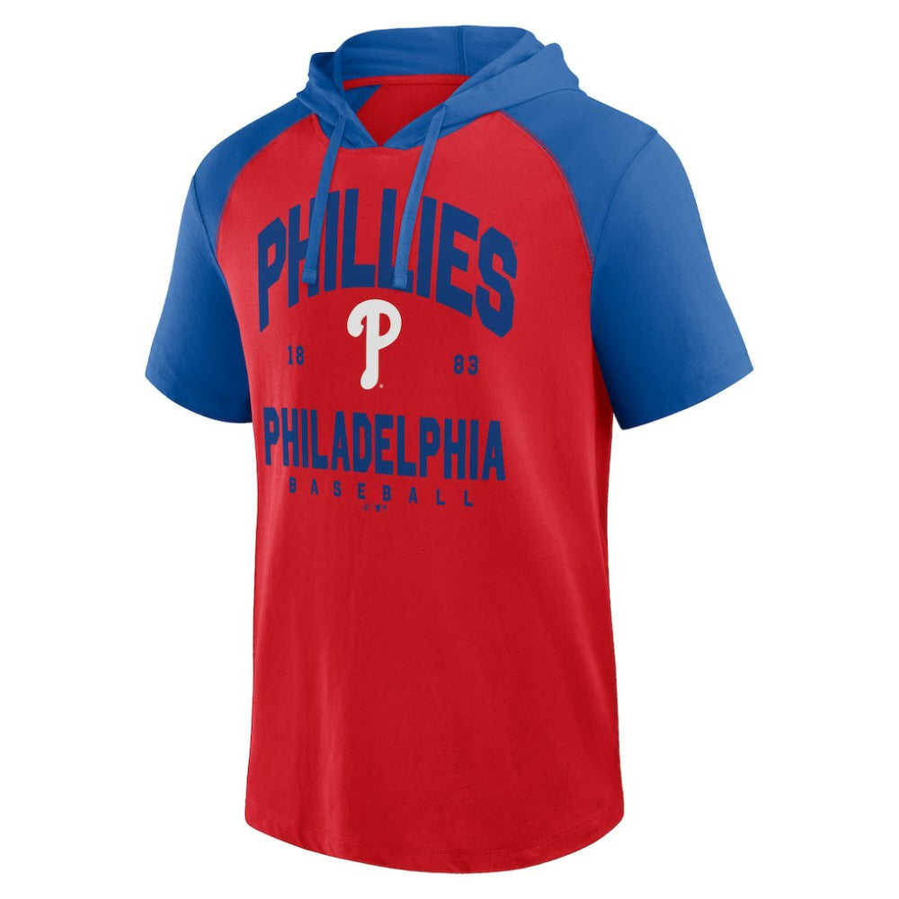 Philadelphia Phillies Logo Athletic Prime Raglan Short Sleeve Hoodie T-Shirt - MLB Hoodies