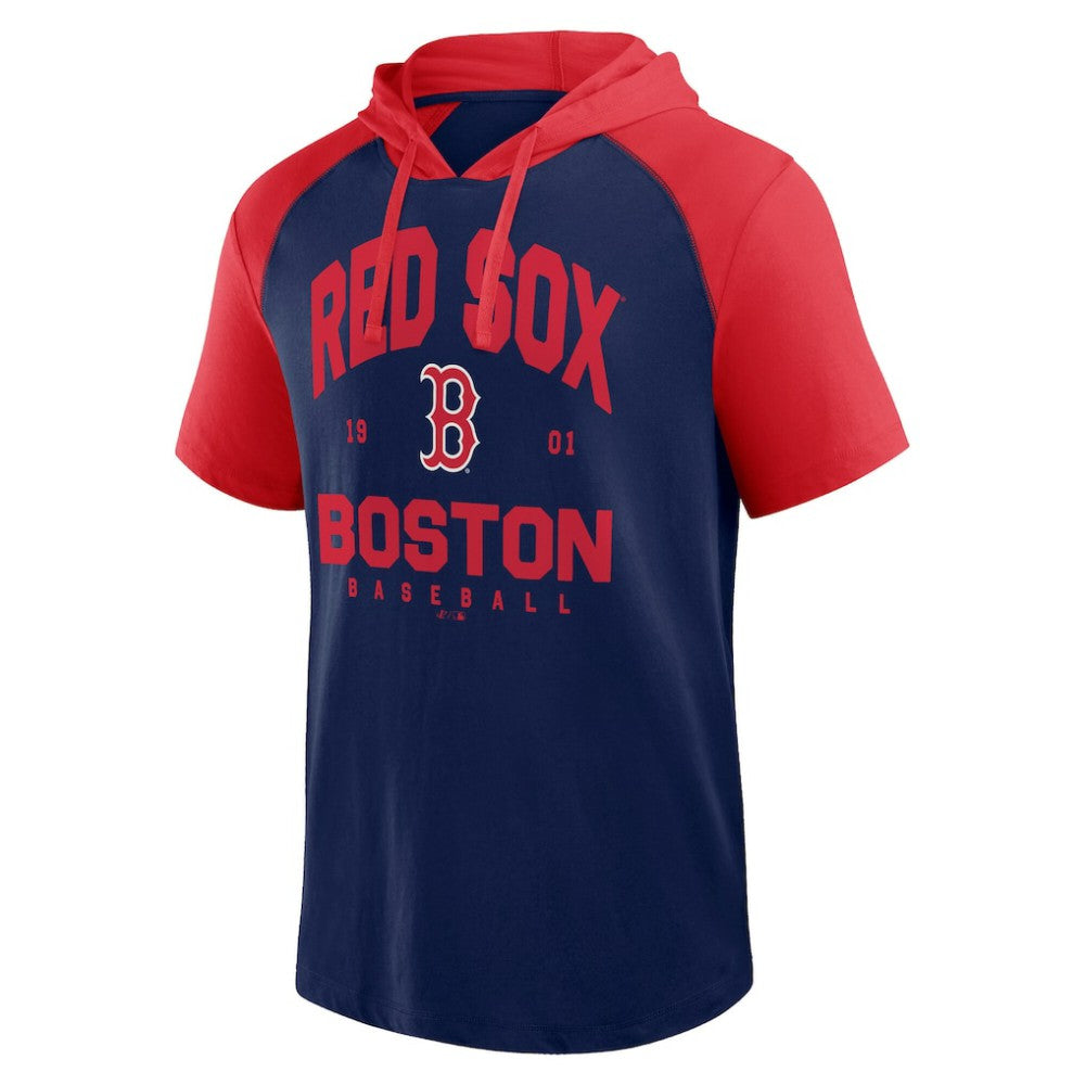 Boston Red Sox Logo Athletic Prime Raglan Short Sleeve Hoodie T-Shirt - MLB Hoodies