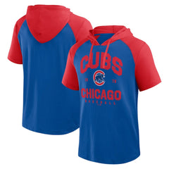 Chicago Cubs Logo Athletic Prime Raglan Short Sleeve Hoodie T-Shirt - MLB Hoodies