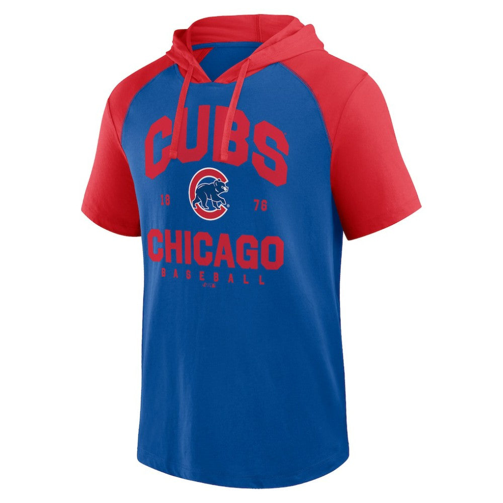 Chicago Cubs Logo Athletic Prime Raglan Short Sleeve Hoodie T-Shirt - MLB Hoodies