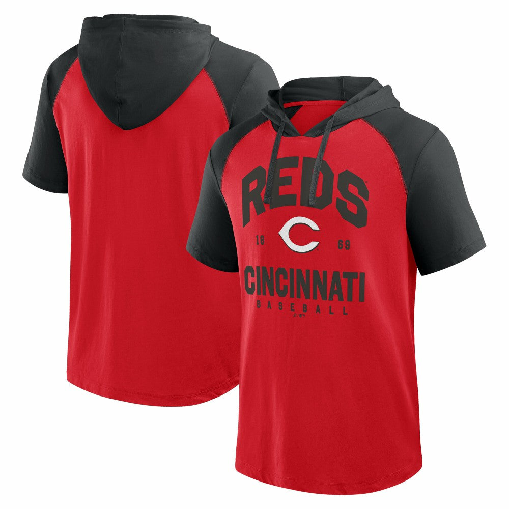 Cincinnati Reds Logo Athletic Prime Raglan Short Sleeve Hoodie T-Shirt - MLB Hoodies