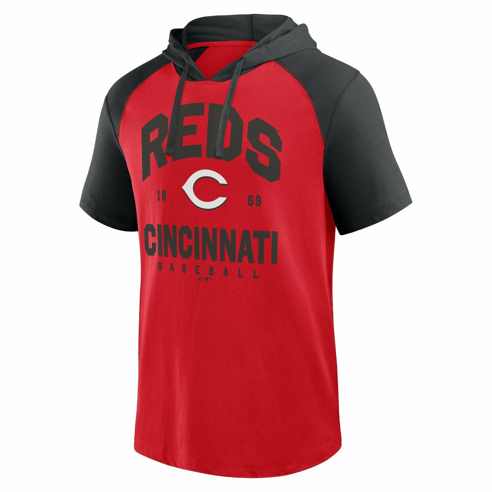 Cincinnati Reds Logo Athletic Prime Raglan Short Sleeve Hoodie T-Shirt - MLB Hoodies