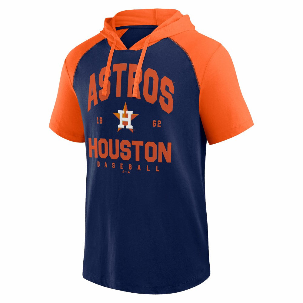 Houston Astros Logo Athletic Prime Raglan Short Sleeve Hoodie T-Shirt - MLB Hoodies