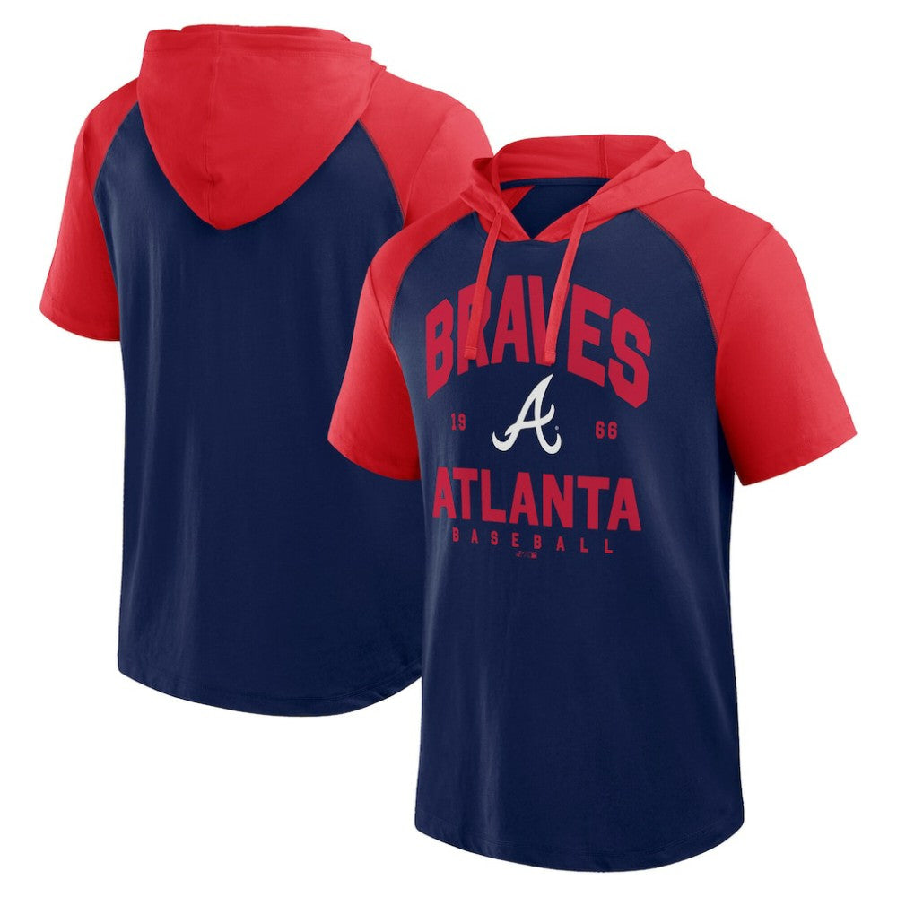 Atlanta Braves Logo Athletic Prime Raglan Short Sleeve Hoodie T-Shirt - MLB Hoodies