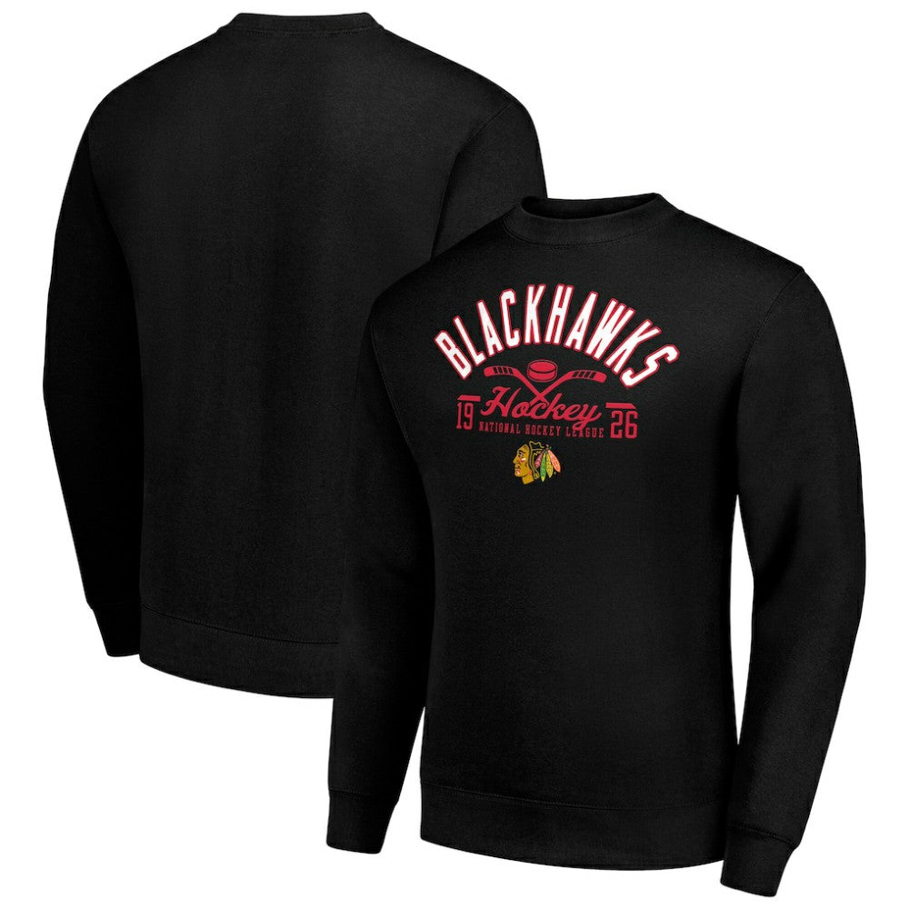 Chicago Blackhawks Starter Stick And Puck Logo Fleece Pullover Sweatshirt -  NHL Sweatshirts