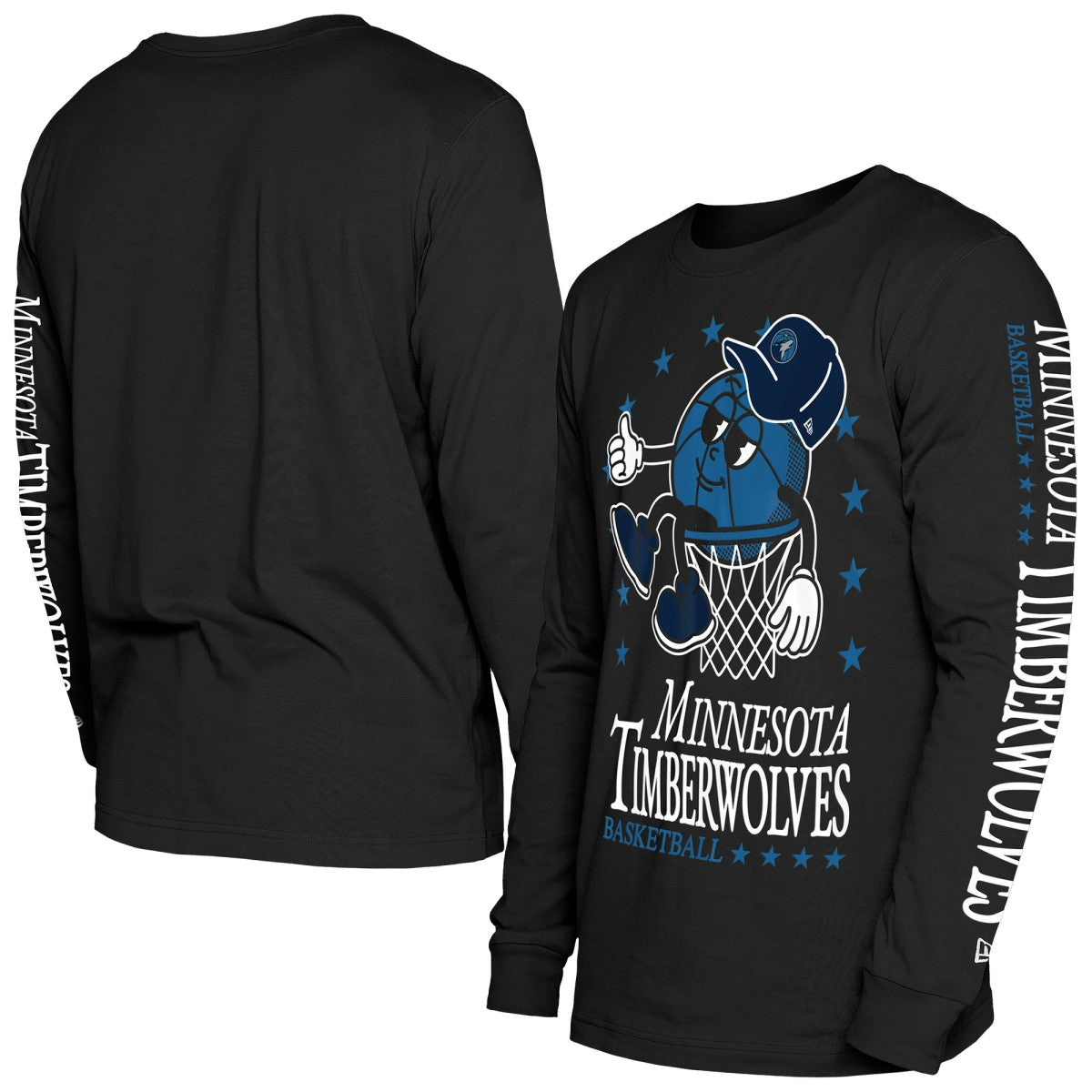 Black Minnesota Timberwolves Old School Sport Long Sleeve T-Shirt | NBA
