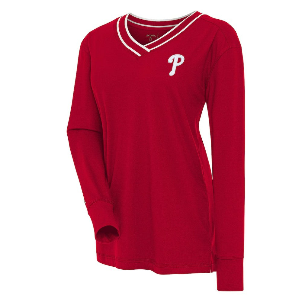 Philadelphia Phillies Antigua Women's Symbolic Long Sleeve V-Neck Top - MLB Tops