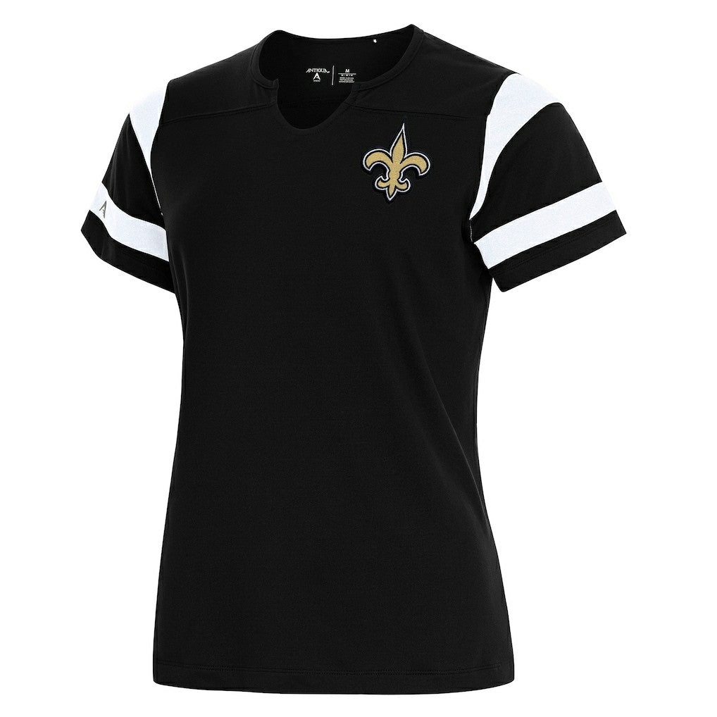 New Orleans Saints Antigua Women's Encounter Short Sleeve Notch Neck Top | NFL Hot