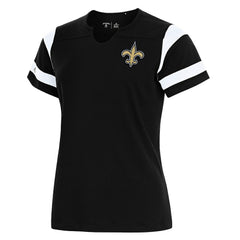 New Orleans Saints Antigua Women's Encounter Short Sleeve Notch Neck Top | NFL Hot