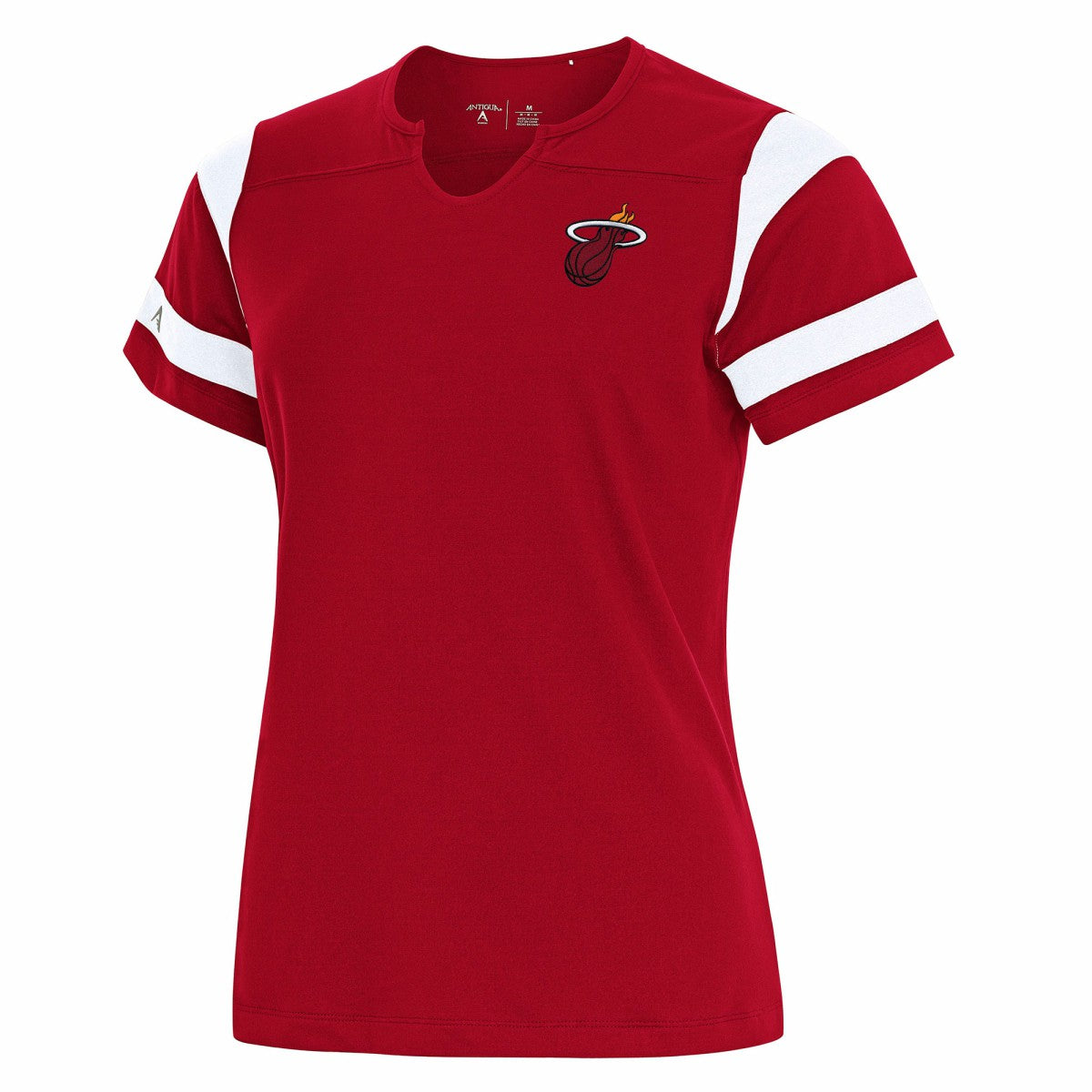 Red Miami Heat Antigua Women's Encounter Short Sleeve Notch Neck Top | NBA
