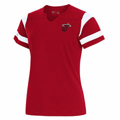 Red Miami Heat Antigua Women's Encounter Short Sleeve Notch Neck Top | NBA