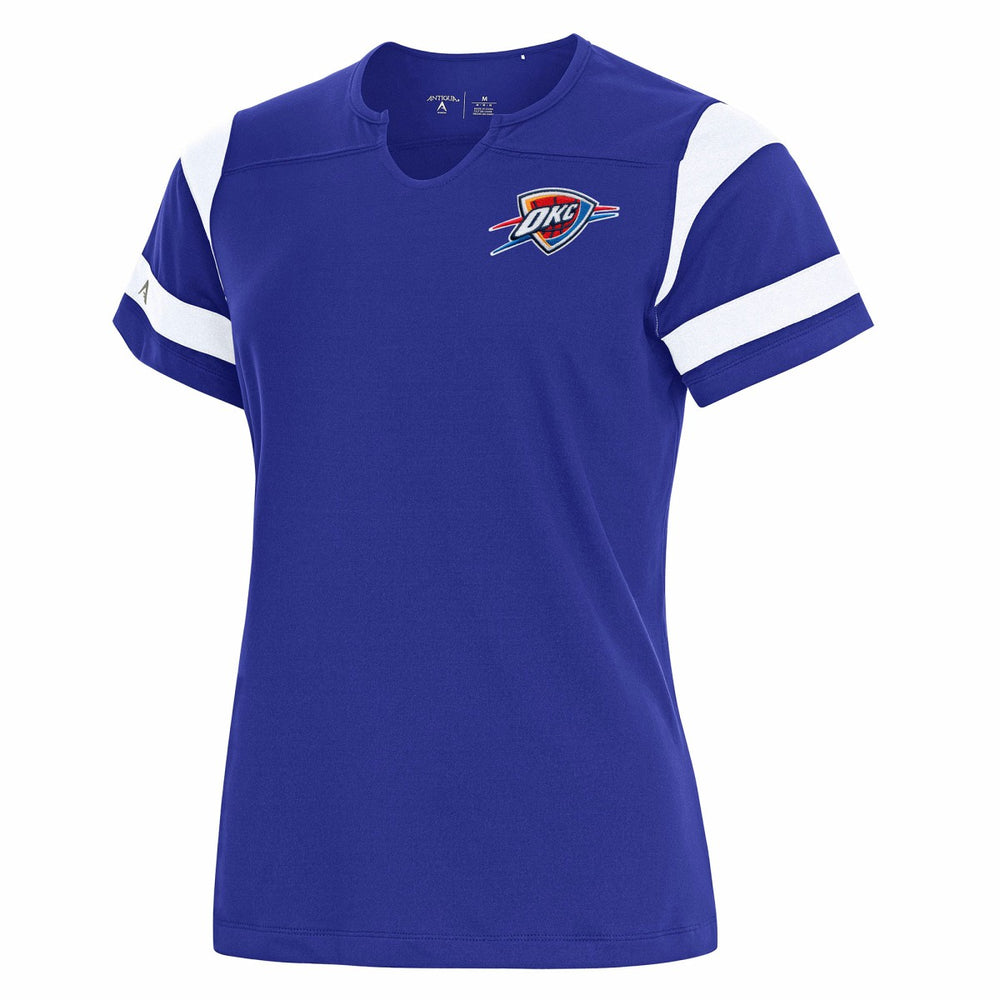 Royal Oklahoma City Thunder Antigua Women's Encounter Short Sleeve Notch Neck Top | NBA
