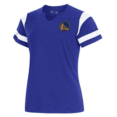 Royal Golden State Warriors Antigua Women's Encounter Short Sleeve Notch Neck Top sale | NBA