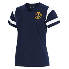 Navy Denver Nuggets Antigua Women's Encounter Short Sleeve Notch Neck Top sale | NBA