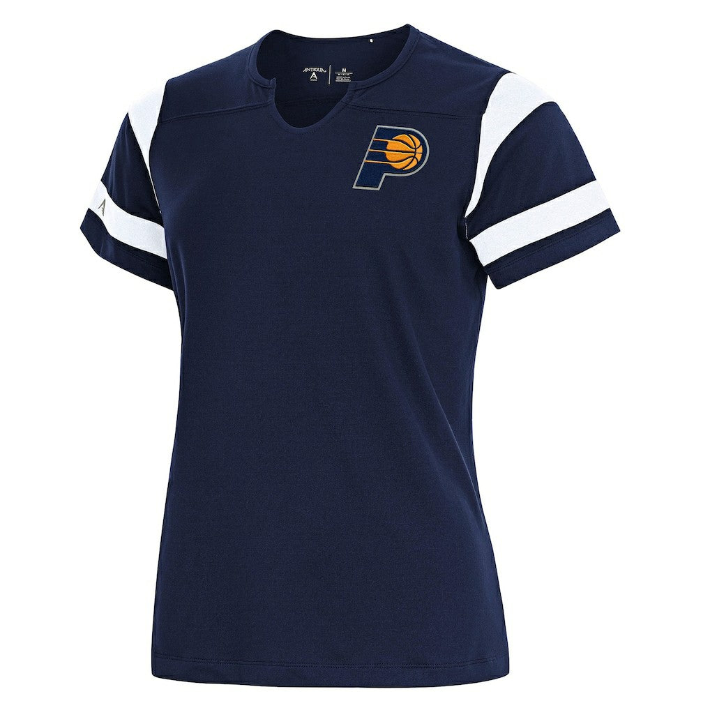 Navy Indiana Pacers Antigua Women's Encounter Short Sleeve Notch Neck Top | NBA