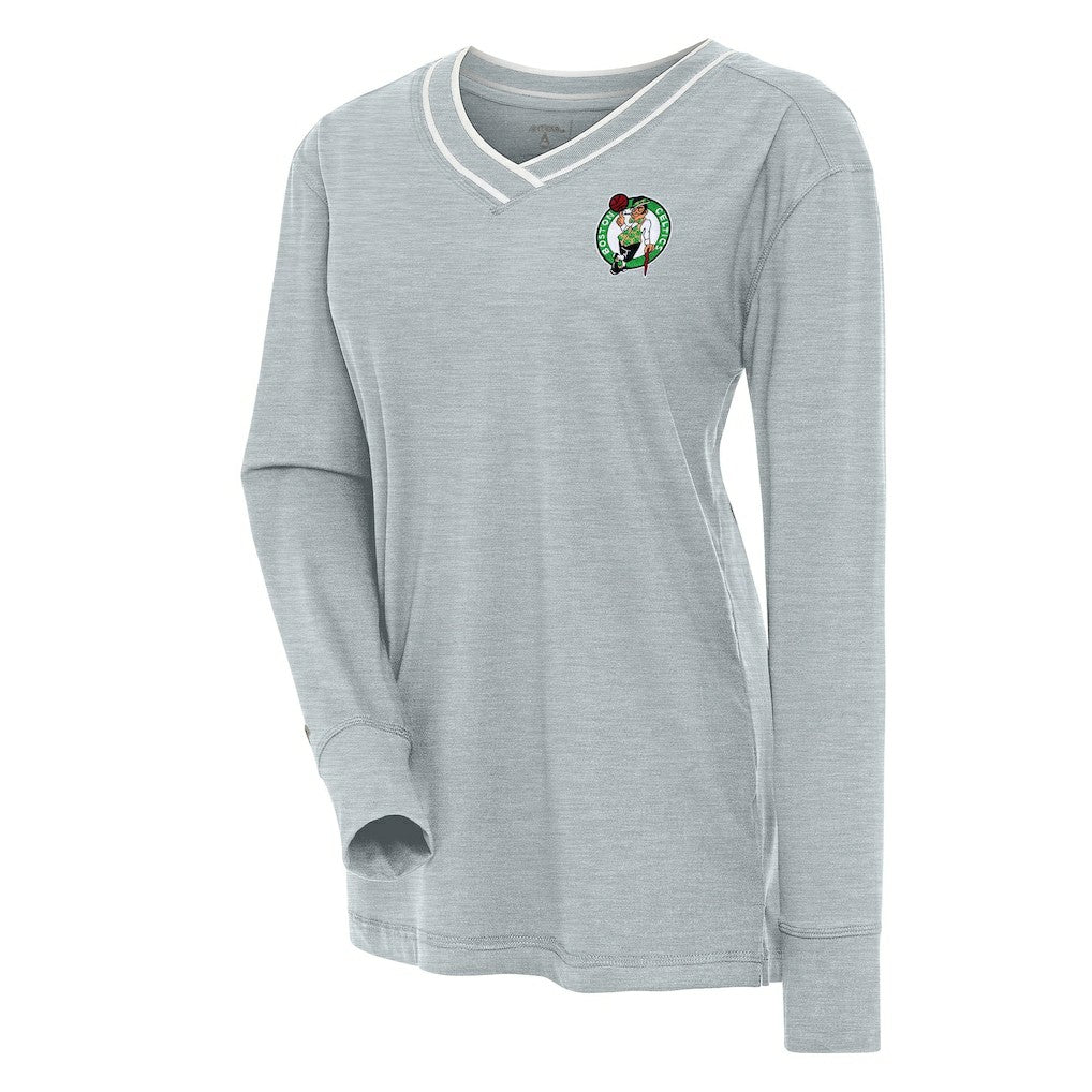 Heather Gray Boston Celtics Antigua Women's Symbolic Long Sleeve V-Neck Top | NBA