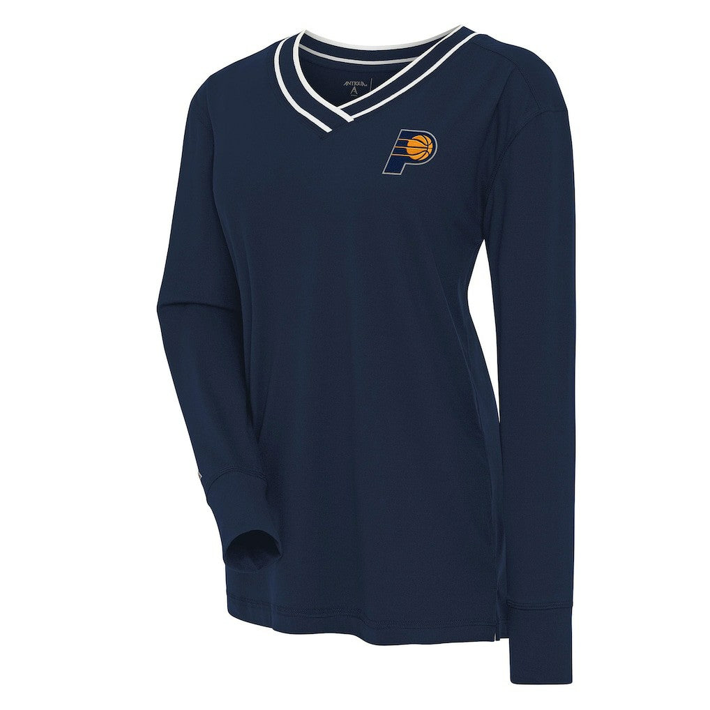 Navy Indiana Pacers Antigua Women's Symbolic Long Sleeve V-Neck Top | NBA
