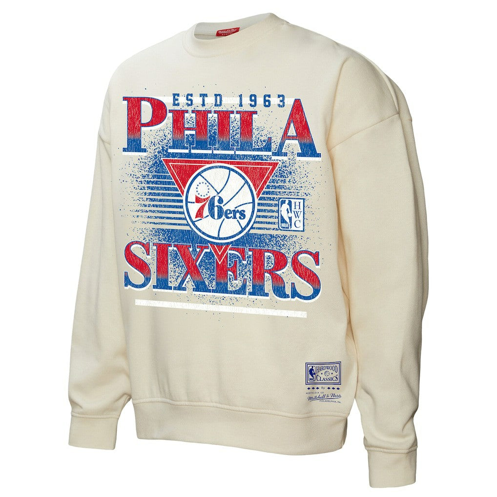 Cream Philadelphia 76ers Women's Oversprayed Pullover Sweatshirt | NBA