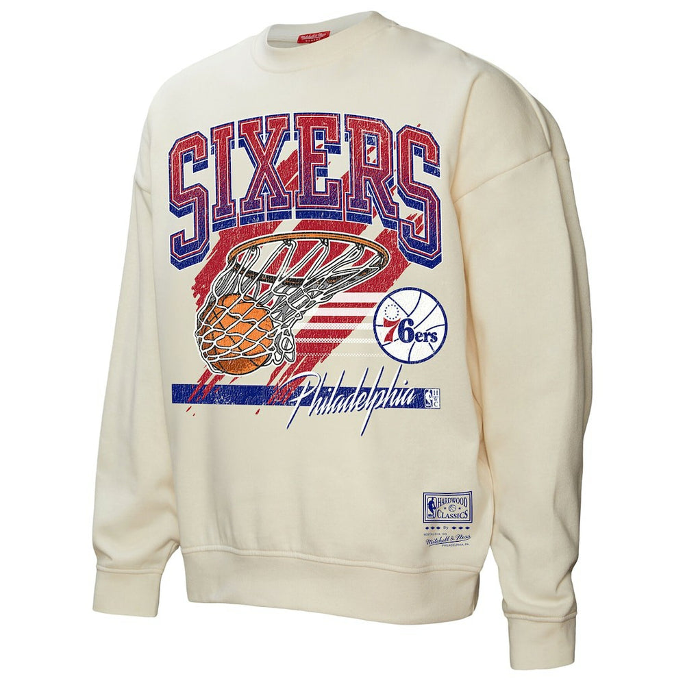 Cream Philadelphia 76ers Women's Brush Bucket Pullover Sweatshirt | NBA