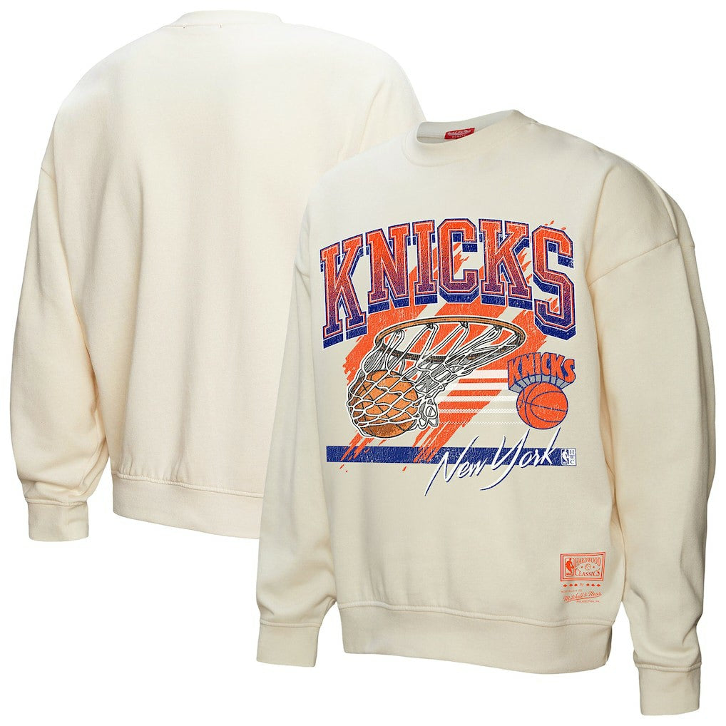 Cream New York Knicks Women's Brush Bucket Pullover Sweatshirt | NBA