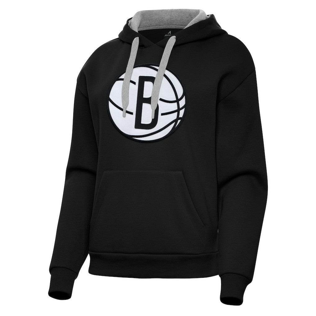 Black Brooklyn Nets Antigua Women's Victory Pullover Hoodie | NBA