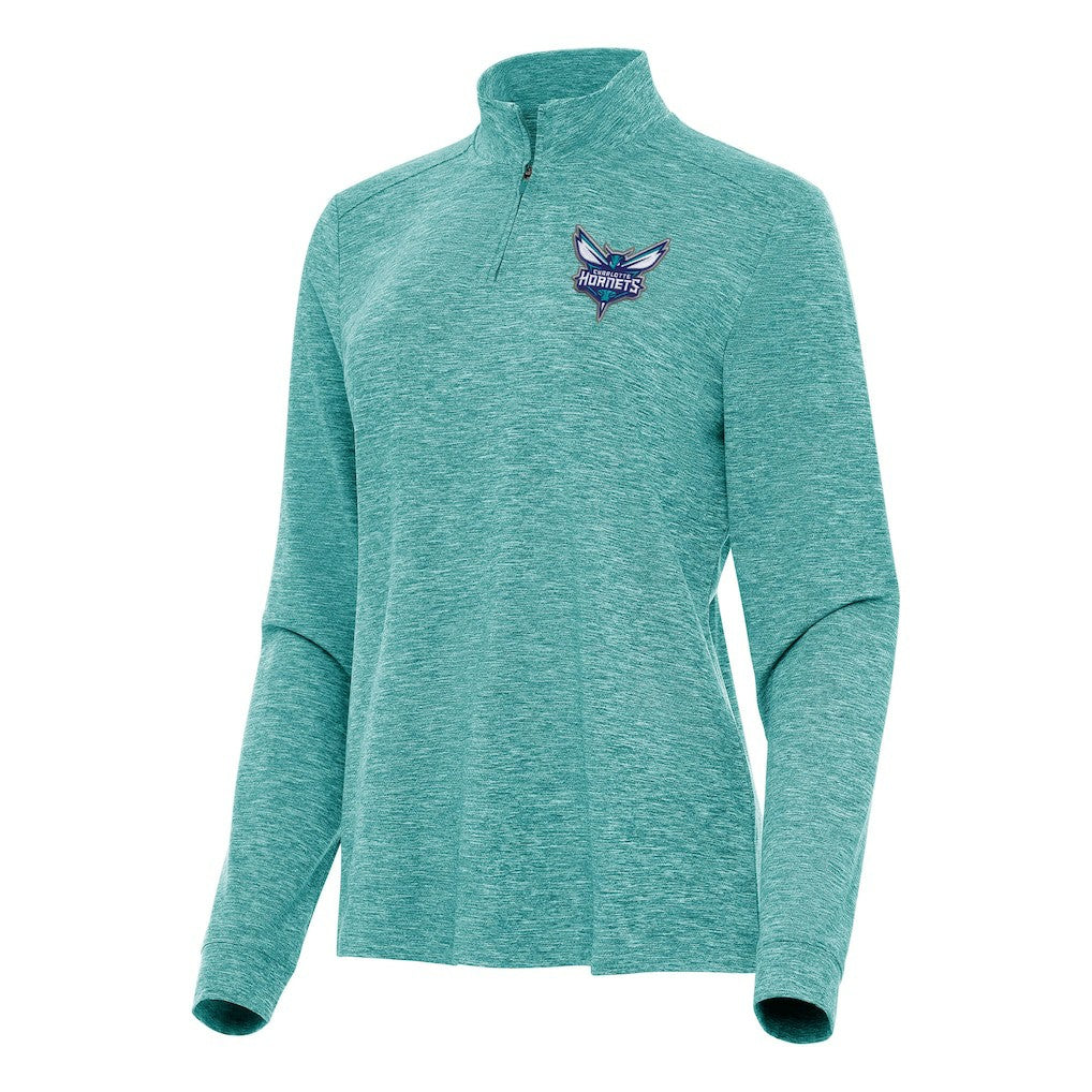 Heather Aqua Charlotte Hornets Antigua Women's Mentor Quarter-Zip Mock Long Sleeve Top | NBA
