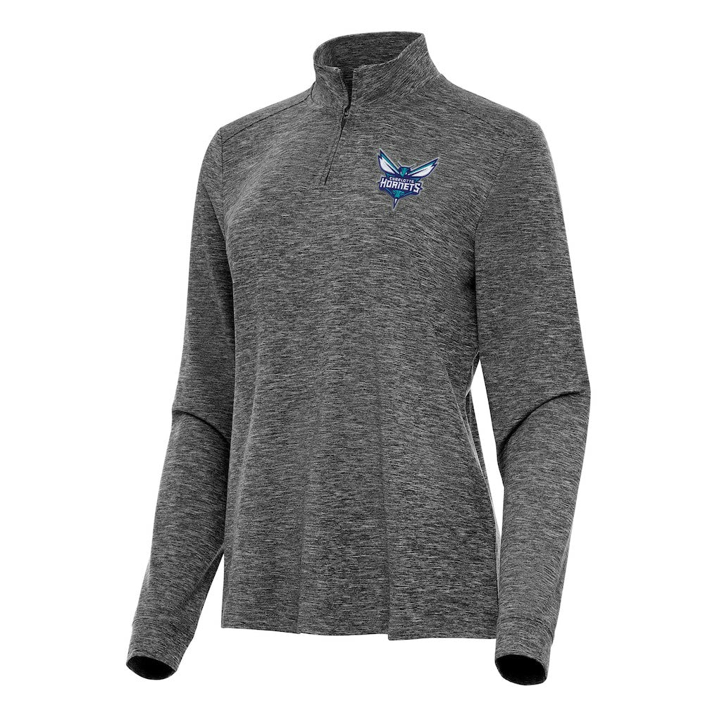 Heather Black Charlotte Hornets Antigua Women's Mentor Quarter-Zip Mock Long Sleeve Top | NBA