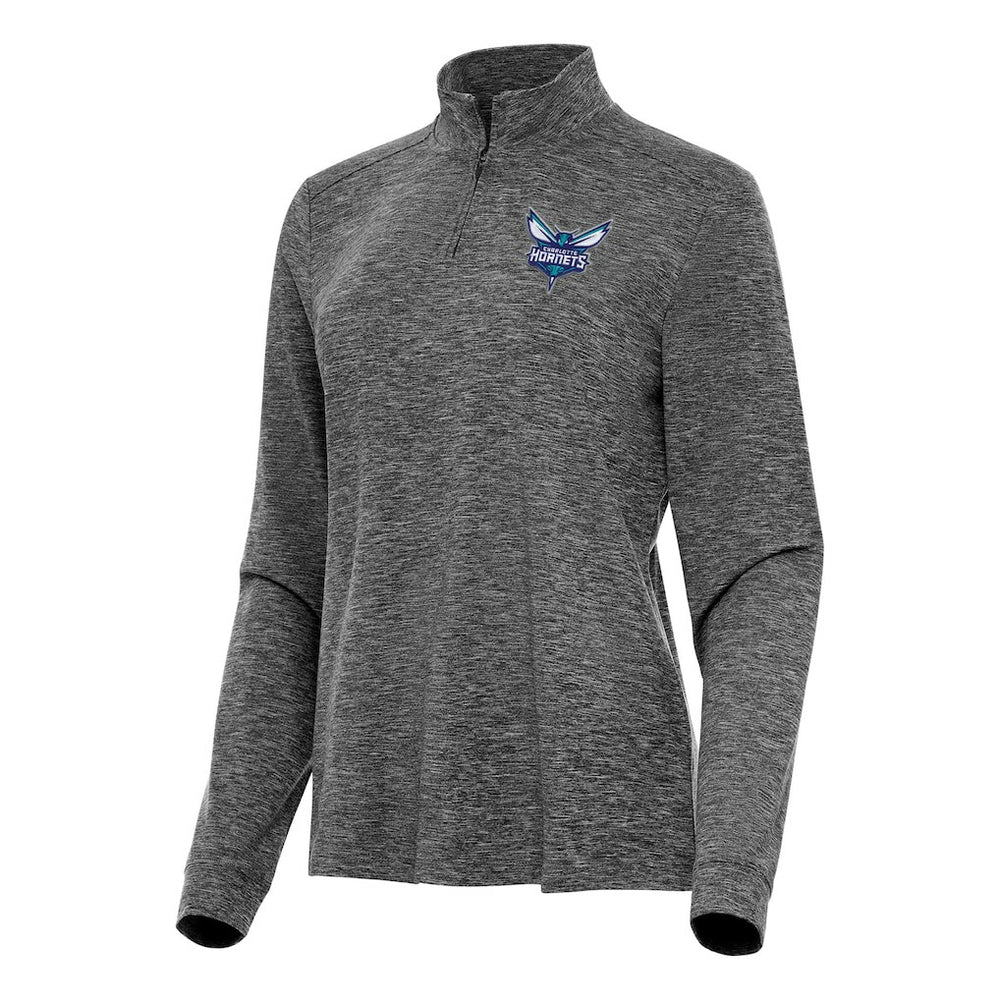 Heather Black Charlotte Hornets Antigua Women's Mentor Quarter-Zip Mock Long Sleeve Top | NBA