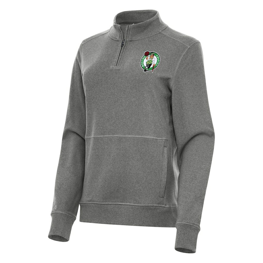 Heather Black Boston Celtics Antigua Women's Crush Quarter-Zip Fleece Sweatshirt | NBA