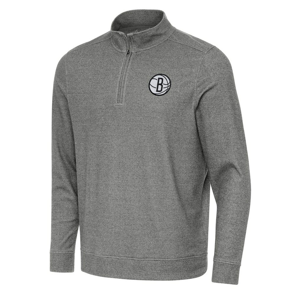 Heather Black Brooklyn Nets Antigua Subtle Quarter-Zip Sweatshirt | NBA