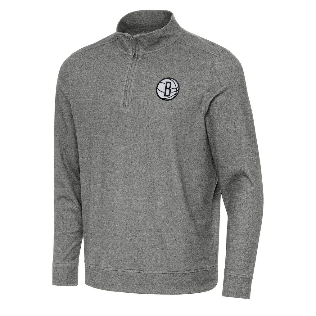 Heather Black Brooklyn Nets Antigua Subtle Quarter-Zip Sweatshirt | NBA