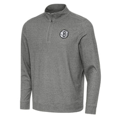 Heather Black Brooklyn Nets Antigua Subtle Quarter-Zip Sweatshirt | NBA